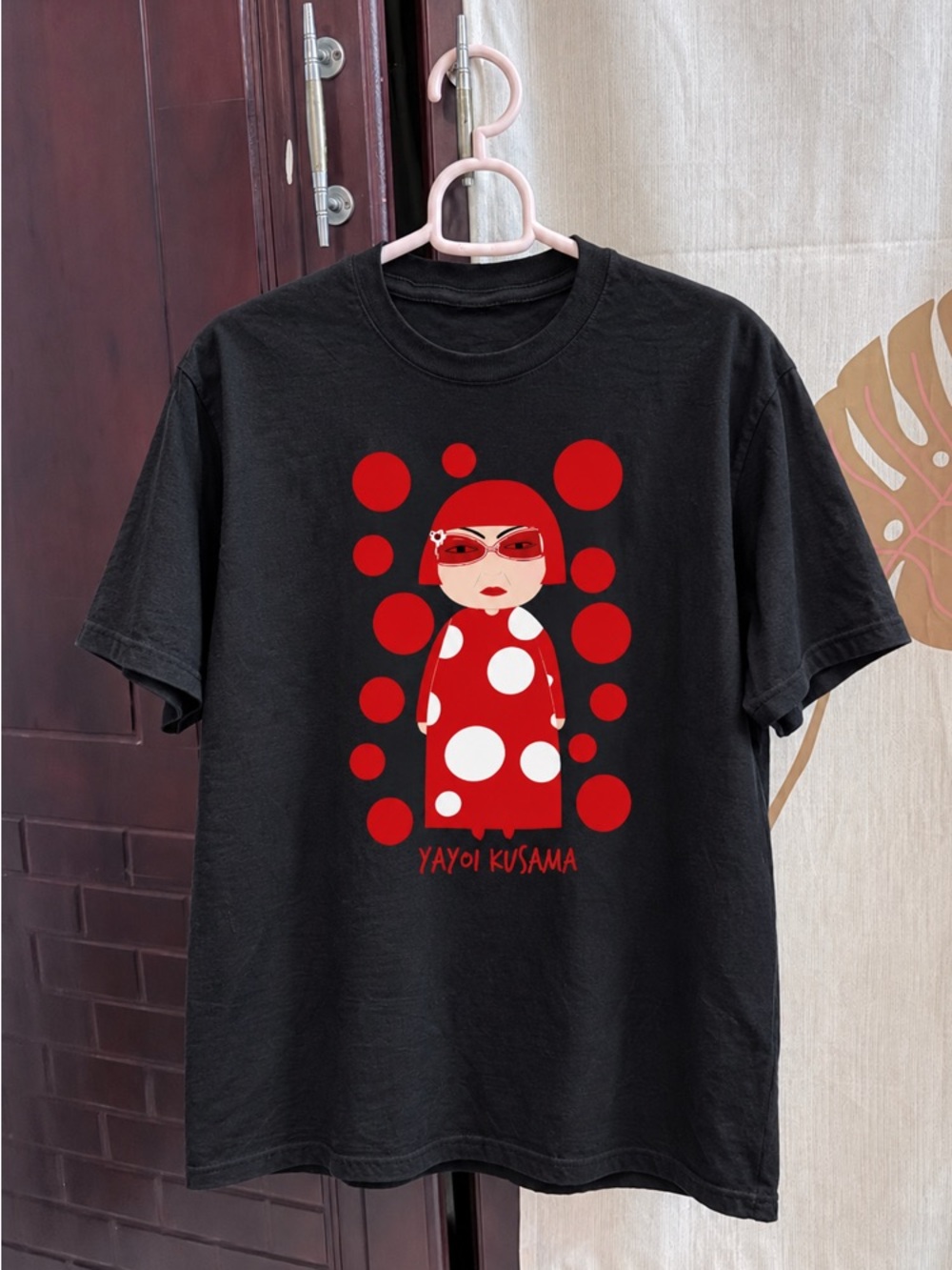 Yayoi Kusama Polka Dot Character Graphic Black T-Shirt